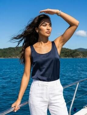 Victoria Secret Vintage silk top Size M Navy